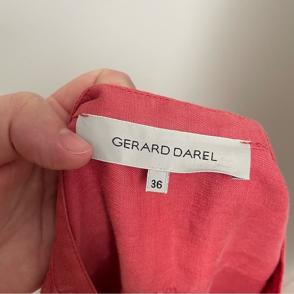 Gerard Darel 100% Linen Pink Ruffle Detail Shirt Dress - Picture 5 of 7